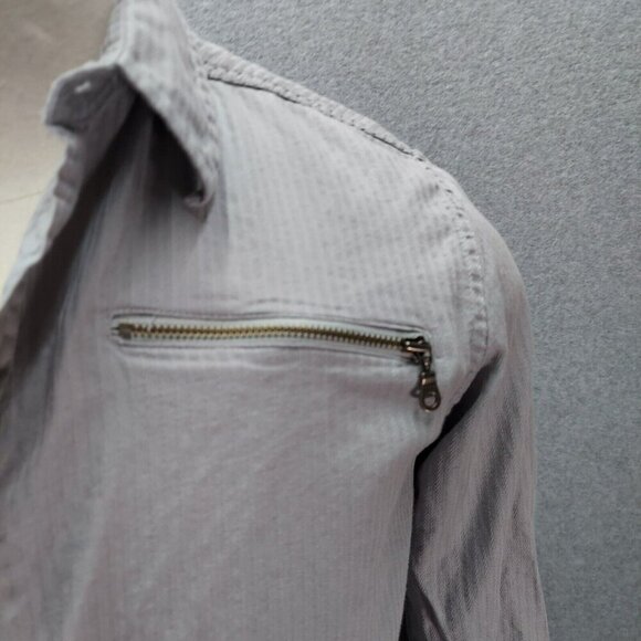 Guess Long Sleeve Button Up Collared Shirt Grey Zippered Pockets SZ Small VTG - Picture 2 of 8
